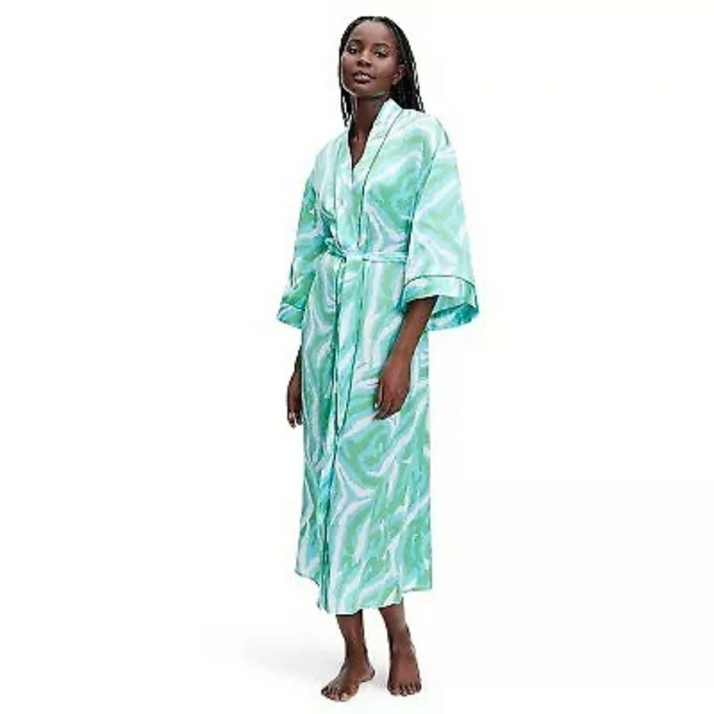 DVF for Target Women's Long Satin Disco Zebra Green Robe